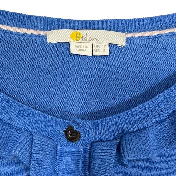 Boden Sweater Lara Frill Henley Ruffle Blue Women's Sz 8  Wool Cotton Blend - Picture 5 of 7